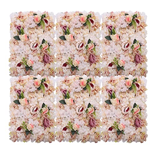 Pink Yellow Flower Wall Panels, Artificial Peony Rose Backdrop, 6Pcs 3D Silk Floral Panels for Wedding Decor, Party Background, Home Wall Decoration (40x60cm) - color: Pink, Yellow
