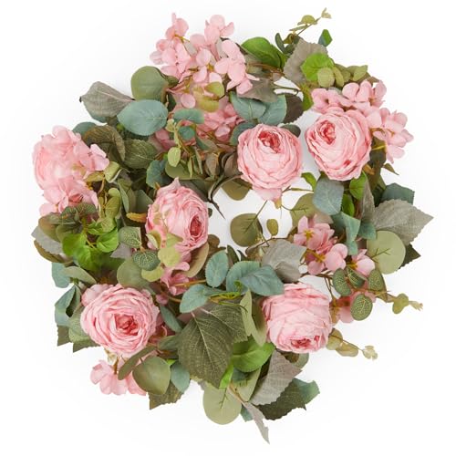 PONKING Flower Garland Artificial Rose & Hydrangea Vine Hanging Fake Flowers Vines for Wedding Birthday Party Valentines Christmas Room Wall Arch Decor, 1 Rose & 1 Hydrangea Light Pink Floral Garland - color: Large Rose & Hydrangea Light Pink Vines 5.4ft