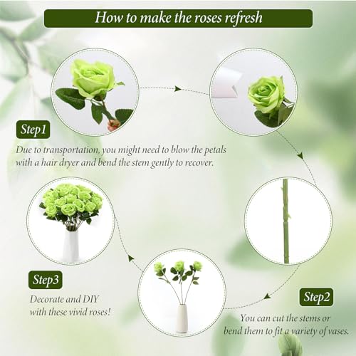 Hotop 20 Pcs Artificial Rose Flowers with Long Stem,Real Lifelike Silk Realistic Plastic Bouquet Roses Bulk for Home Decor Bridal Wedding Party Table Centerpieces Decorations(Green) - color: Green