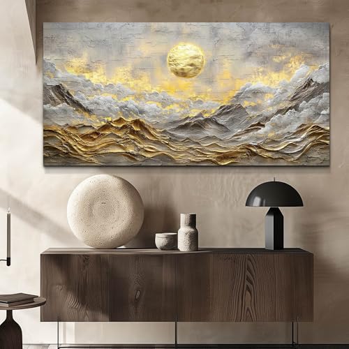 ZUITINGHUA Canvas Wall Art For Living Room Large Wall Decor For Office Bedroom Decorations Mountain Landscape Pictures Golden Moon Painting Artwork Room Wall Mural Aesthetic Home Decor 30x60 In - color: Golden Moon Mountain, size: 60"L x 30"W