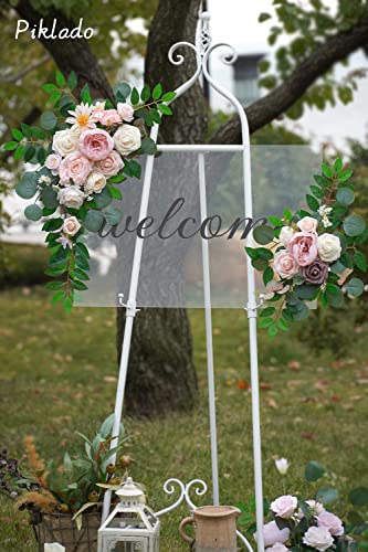 Faux Flower Swag Set of 2 for Wedding Welcome Signs Floral Swag Wedding Reception Ceremony Signs Decor (Pink) - color: Pink