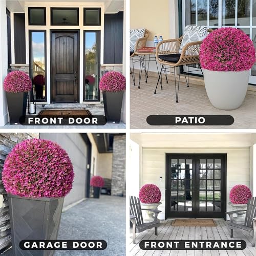 365 Curb Appeal 23" XL Topiary Balls (Hot Pink, 2 Faux Topiary Balls (4 Halves)) - color: Hot Pink, size: 2 topiary balls (4 halves)