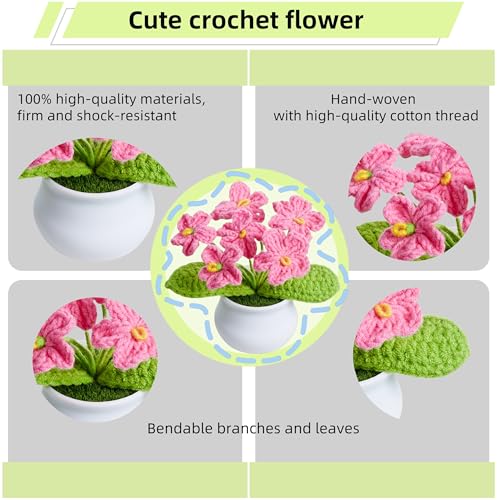 Knitting Crochet Flowers Cute Red Handmade Flower Valentines Birthday Gifts for Women, Decor for Home Room Office Desk Plant Accessories Things for Women Mom Teacher Coworkers - color: Deep Pink