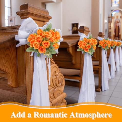 Zeyune 8 Pack Artificial Mini Orange Roses, 12 Inch Fake Flowers with Stems, 80 Small 1.6 Inch Flower Heads, Silk Mini Rose Bouquets for Wedding Centerpieces, Bridal Bouquets, Home Party Decor - color: Orange
