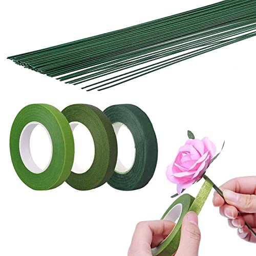 Arlai Floral Arrangement Kit - Floral Tools 5 Rolls Flower Paper Tape with 50 Pcs 16" Floral Stem Wire for Floral Arrangement Artificial Bouquet Stem Wrap Florist - color: 50pcs Floral Wire+5 Rolls Floral Tape