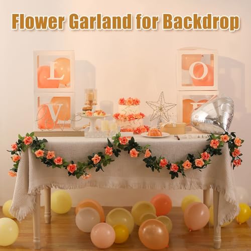 JUSTOYOU 2 Pack (15.8FT) Fake Rose Garland, Artificial Rose Vines Flowers Hanging Silk Rose Vine Wedding Home Backdrop Party Arch Arrangement Decoration - color: Sunset Red