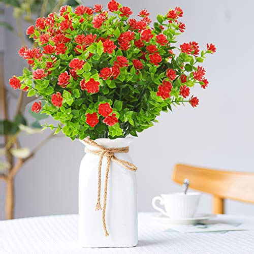 Artificial Flowers Outdoor Fake Flower - 20 Bundles Faux Plastic Outdoors Flowers Plants Greenery Shrubs for Outside Indoor Garden Porch Window Box Decoration(Red) - color: Red, size: 20 Bundles