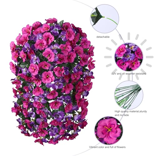 Hibiscus Artificial Fake Hanging Flowers Plants for Outdoor Spring Decoration, 2PCS UV Resistant Faux Hibiscus Silk Flowers Realistic Look Real for Planters Outside Porch Patio Yard, Violet Fuchsia - color: A-violet Fuchsia, size: 2pcs