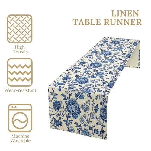 Vintage Flower Table Runner for Linen Table Decor, Retro Botanical Blue Floral Printed for Dining Room, Kitchen, Farmhouse, Wedding Party, Holiday Decorate 13" x 36" - color: Floral_17, size: 13"W x 36"L (Pack of 1)