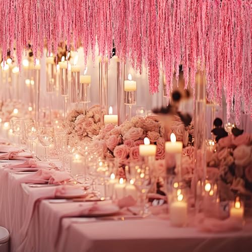 Suncalla 12 Pcs Rose Pink Spring Natural Dried Amaranthus Hanging Flowers Amaranthus Artificial Flowers for Wedding Arch Bouquet Floral Garland Wall Home Decoration (23 Inch) - color: Rose Pink