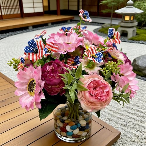 8 Faux Silk Peonies with 4 Free Silver Dollar Eucalyptus Stems, Multi-Color Floral Decor for Home, Courtyard, Wedding & Hotel (Pink, 12) - color: 8xiangrikuipink+4anshuye, size: 12 pack