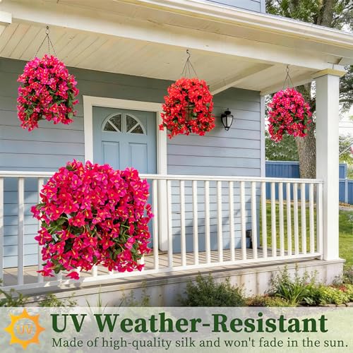 Artificial Bougainvillea Hanging Flowers Plants - 2 PCS faux Bougainvillea flowers with Long Trailing Vines for Outdoor Decoration, Perfect for Porch, Urn Patio Balcony (Rose Red & Red Lotus Mix) - color: Rose Red & Red Lotus Mix