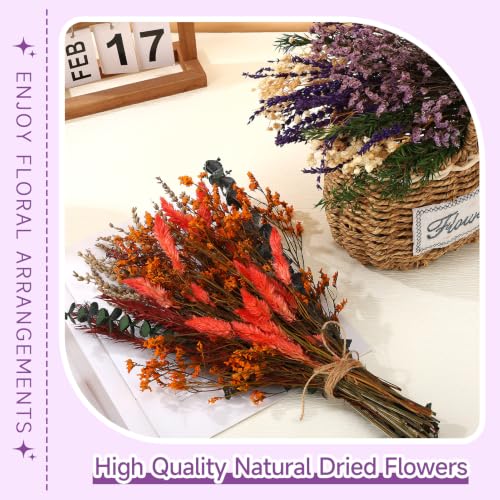 2 Pack Large Dried Flower Bouquets 15.7 inch Lavender Baby Breath Forget Me Not Boho Wedding Decor DIY Home Decorations Preserved Floral Arrangement Gifts Purple, Orange - color: Purple, Orange