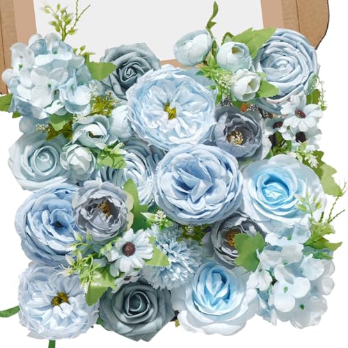 Serwalin Artificial Flowers,Blue Silk Fake Flowers Box for DIY Wedding Bridal Bouquet, Wedding Cake Flowers for Table Centerpieces Birthday Party Bridal Shower Home Decorations - color: Blue, size: 1 Box
