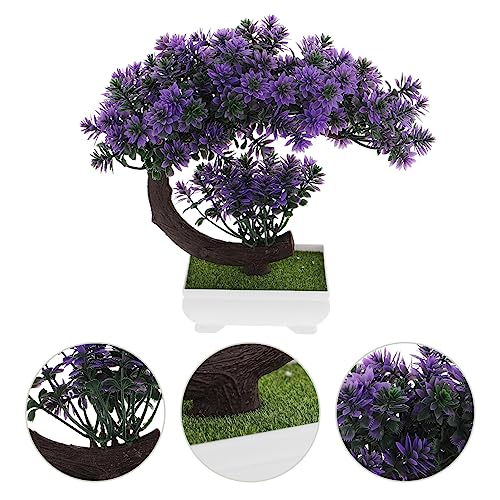GANAZONO Bonsai Statue Small Artificial Plants for Home Decor Indoor Mini Artificial Bonsai Tree Japanese Fake Plants for Bedroom Aesthetic Faux Bonsai Decor - color: Perple