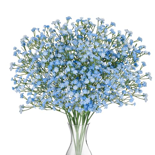 N&T NIETING Babys Breath Artificial Flowers Bulk, 10Pcs Blue Fake Gypsophila Bouquet Flowers Real Touch Faux Babies Breath Arrangement for Wedding Floral Party Home Centerpieces Vase Decoration, Blue - color: Blue, size: 10pcs