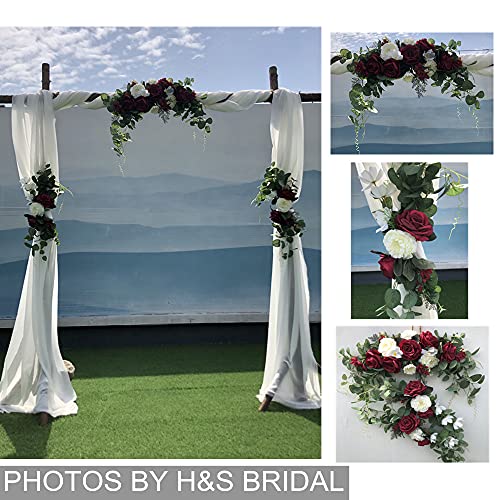Wedding Arch Flowers,3Pcs Set White Rose Decorative Floral Swags, Artificial Greenery Eucalyptus Leaves Flower For Sheer Drapes, Wedding Chair, Arbor, Wedding Ceremony and Reception Arrangement - color: Burgundy