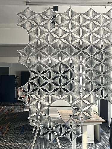 Hanging Room Divider-12Pcs 3D DIY Hexagram Felt Surface High Density Polyester Fiber Board Flower Venus 14"x12" Cut Room Home Office Decoratio Screen Partition(Silver Grey) - color: Silver Grey