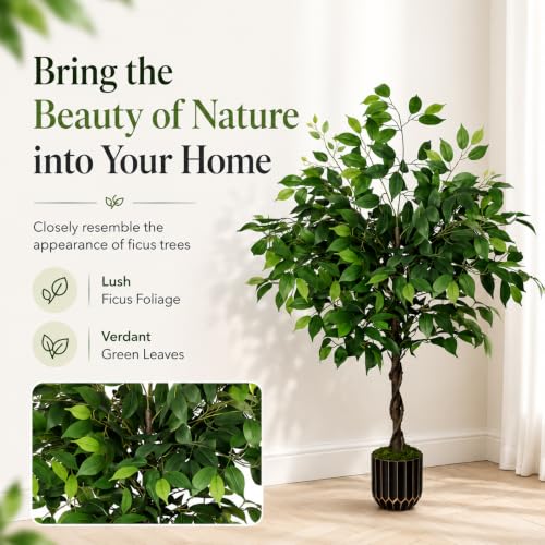 4ft Artificial Ficus Tree with Weighted Base – Faux Silk Floor Plant for Home, Office & Corner Decor - color: Ficus Tree Green