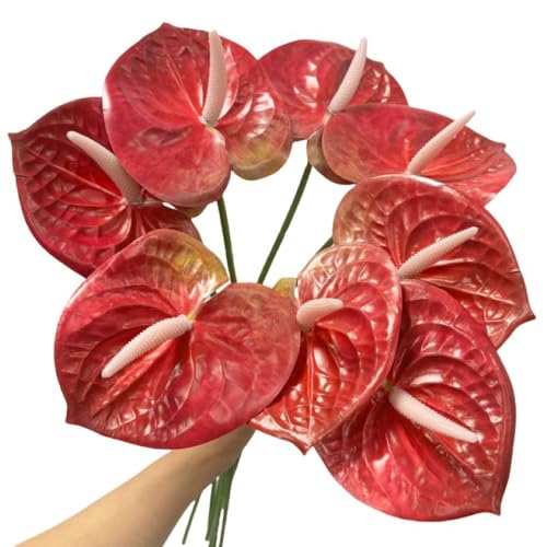 8 Pcs 23-5/8 inch Artificial Anthurium Flowers Real Touch Fake Flower for Table Centerpieces Arrangement and Bridal Wedding Festival Decor Flower Arrangement (Dark Pink) - color: Dark Pink