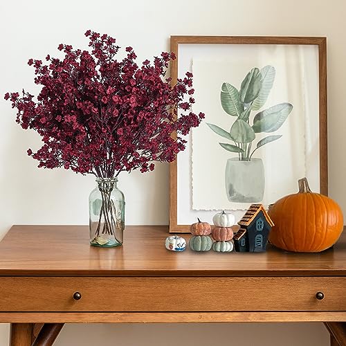 Sggvecsy 15 Pcs Babys Breath Artificial Flowers Gypsophila Bouquets Bulk Real Touch Fake Silk Flowers for Home DIY Floral Arrangement Table Centerpiece Fall Thanksgiving Autumn Decoration (Burgundy) - color: Burgundy, size: 15Pcs