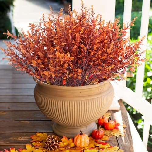 RECUTMS Faux Greenery Fake Lavender Fall Plants 20Pcs Fade Resistant Outdoor Flowers Faux Autumn Plants Fake Flowers Bulk Artificial Greenery for Porch Office Bathroom Fall Party Decorations (Brown) - color: Brown, size: 20 Bundles