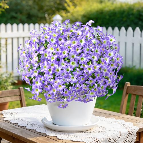 MARTINE MALL 24 Bundles Look Real Artificial Flowers for Outdoors, Realistic Fake Outdoor Flowers, UV Resistant Silk Petunia Flowers for Outside Faux Flowers for Outdoor Garden, Purple - color: Light Purple, size: 24 Bundles