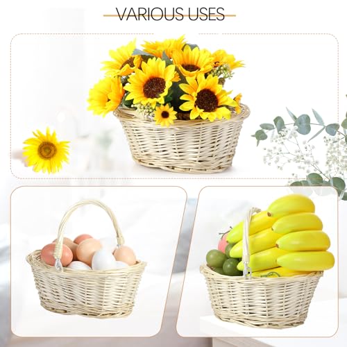 Barydat Small Wicker Basket with Handle Flower Girl Baskets Oval Willow Woven Braided Gift Basket for Weddings Picnic Baby Shower Home Garden Decor(6 Pcs,Beige,9" x 7" x 4") - color: Beige, size: 9" x 7" x 4"
