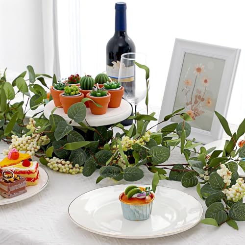 Tigeen Artificial Eucalyptus Garland Plant 6.5 FT Wedding Faux Leaves Greenery Garland Vines Hanging DIY Decoration for Home Party Table Runner Mantle Wall Decor(1 Pcs)