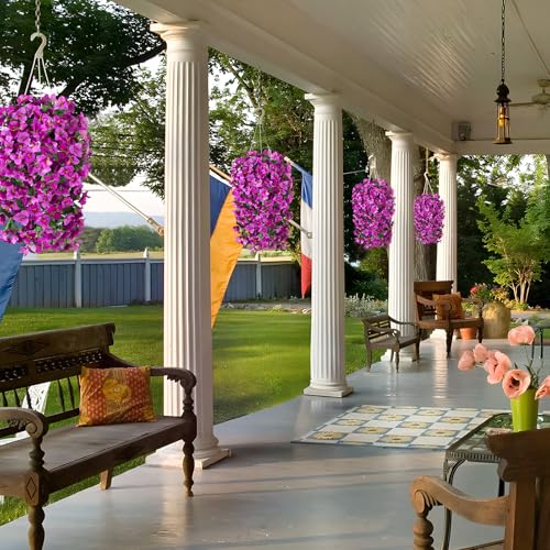 INXUGAO 2 pcs Artificial Faux Bougainvillea Flowers Plants for Outdoor Outside Summer Decoration, Fake Silk UV Resistant Long Trailing Vines for Front Door Porch Planter Balcony (Double Lotus) - color: Double Lotus