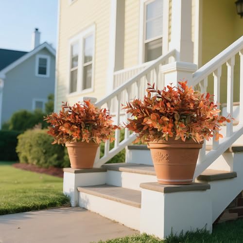 6 Bundles Artificial Greenery Stems, 14.5" Fake Lucky Bamboo Leaves Fall Faux Flowers Plants UV Resistant Plastic Shrubs for Outdoor Home Garden Patio Porch Farmhouse Pathway Thanksgiving Indoor Decor - color: Autumn Yellow