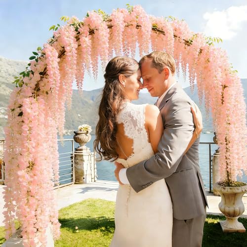36 Pack Wisteria Hanging Flowers, Fake Hanging Flowers, 3.61 Ft Artificial Flower Vines Strings, Silk Wisteria Flowers for Home Wedding Arch Outdoor Party Garden Yard Decor (Light Pink) - color: Light Pink, size: 36 Pack