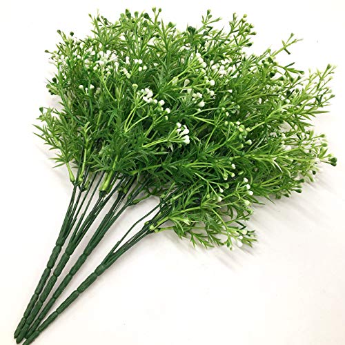 CATTREE Artificial Plants, Faux Plastic Pearl Flowers Shrubs Fake Grass Leaves Simulation Greenery Bushes Indoor Outside Home Garden Office Yard Verandah Wedding Decor - 4 Bundles - color: Pearl Grass-4pcs