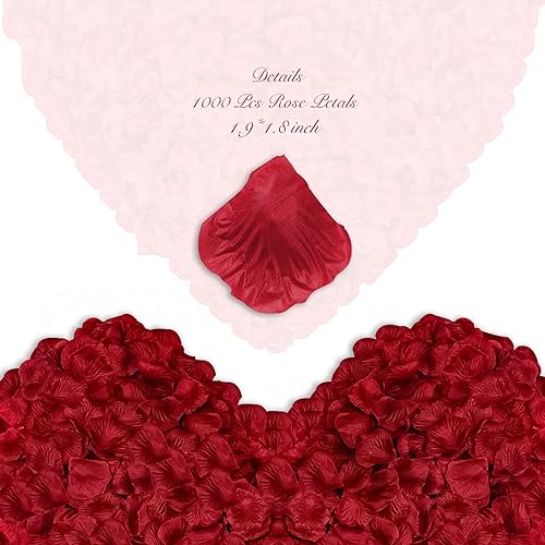 Pyrrhiax 1000Pieces Rose Petals, Artificial Flower Petals Fake Rose Petals for Romantic Night,Wedding,Proposal Anniversary Flower Decorations(Dark Red) - color: Dark Red, size: 1000pcs