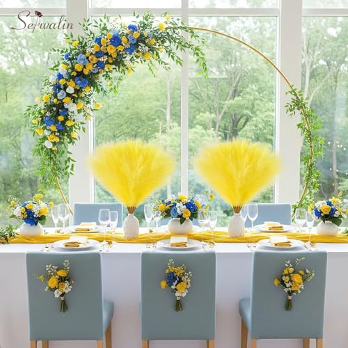 Serwalin 60 PCS Pampas Grass, 17.7" Pampas Grass Decor, Artificial Pampas Grass Bulk Vase Filler Flower Arrangement for Wall Decor Home Wedding Party Decor, Lemon Yellow - color: Lemon Yellow