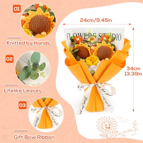Tenn Well Crochet Flower Bouquet for Mom, Crochet Knitted Sunflower Gift Artificial Flowers for Mother’s Day, Birthday, Graduation, Anniversary and Home Decor - color: Yellow