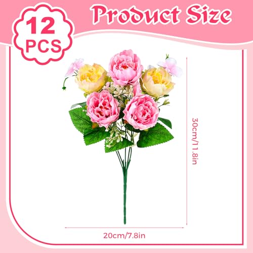 Olgaa 12 Bundles Peonies Artificial Flowers Fake Peony Bouquet Faux Peonies Flowers Bulk with Stems Flower Balls for Centerpiece Table Decorations Wedding Bridal Floral Arrangement (Pink) - color: Pink