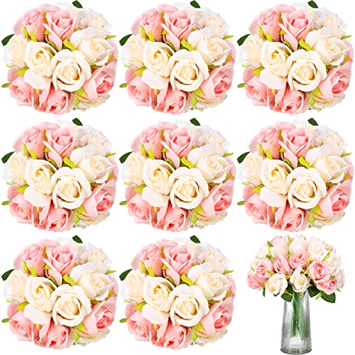 Hoteam 72 Heads Pink Artificial Rose Flowers 6 Bouquet Wedding Decoration Faux Flower Arrangement Bouquet with Stem Bridal Shower Gift Floral Centerpiece for Tables - color: Pink