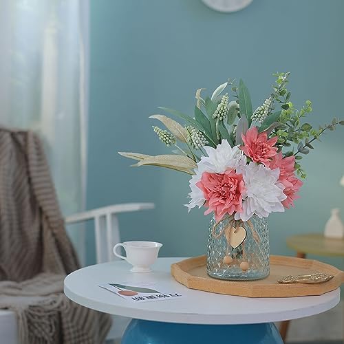 Faux Flowers with Vase,Artificial Silk Flowers in Vase, Fake Plant Eucalyptus and Willow,Flower Arrangement for Home Farmhouse Dining Table Centerpiece Decorations Coffee Table Decor (Dusty Pink) - color: Dusty Pink
