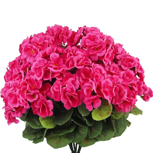 CITYES 8 Pcs Artificial Geraniums Flowers Silk Geraniums for Outdoors UV Resistant Artificial Geranium Bush Rose Red Faux Flowers Plant for Planter Garden Home Decor Patio Vase Table Centerpiece - color: Rose Red