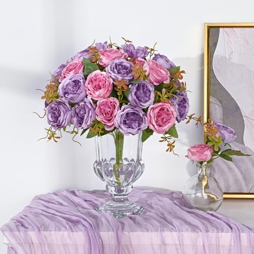 MARTINE MALL 2 Packs Peonies Artificial Flowers, Dark Pinkish-Purple Artificial Peonies, Silk Peonies Flowers Fake Peonies Artificial Flowers Peonies Bouquet for Centerpiece Table Wedding Home Decor - color: Dark Pinkish-purple, size: 2PCS