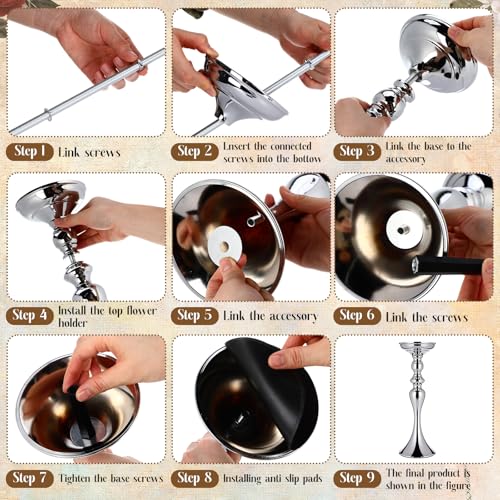Sadnyy 2 Pcs Sliver Metal Flower Arrangements Stand Tall Wedding Centerpiece Stand Table Decor Flower Vase for Wedding Reception Event Party Dinner Home Decor(15 Inch) - size: 15 Inch