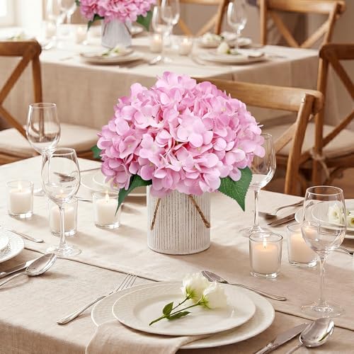 Flower Table Centerpieces - Set of 6 Floral Arrangement Artificial Wedding Hydrangeas Floral Arrangement with Rustic Metal Vase for Bridal Tea Party Event Decorations - Blush Pink - color: Blush Pink