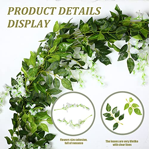 Syhood 4 Pieces 26 ft in Total White Artificial Wisteria Garland Hanging Flowers Vine Wedding Silk Wisteria Hanging Flower for Wedding Arch Home Garden Party Outdoor Decor - color: White
