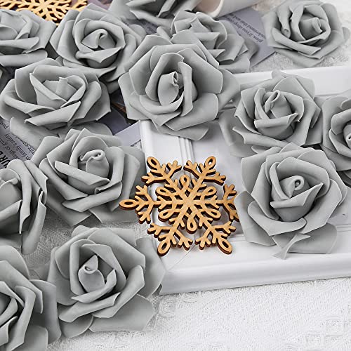 Artificial Rose Flower Heads, 100pcs Gray Roses Artificial Flower Foam Rose for DIY Wedding Bouquets Centerpieces Arrangements Party Baby Shower Home Decor (Stemless,Gray) - color: Grey, size: 100PCS