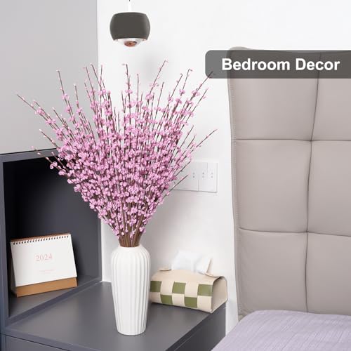 Wootkey 5 Pcs 29.9" Long Jasmine Artificial Pink Flowers Fake Jasmine Flower Stem Valentines Day Bouquet Faux DIY Floral Art Plant Dry Branches for Home Office Wedding Party Vase Decoration - color: Macaron Pink, size: 5pcs-29.5''
