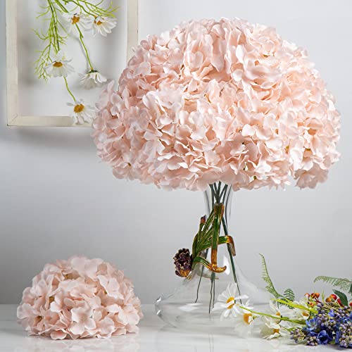 DuHouse Silk Hydrangea Artificial Flower Heads with Stems Fake Hydrangeas Flowers for DIY Wedding Centerpiece Home Decor,Pack of 6 (Blush) - color: Blush