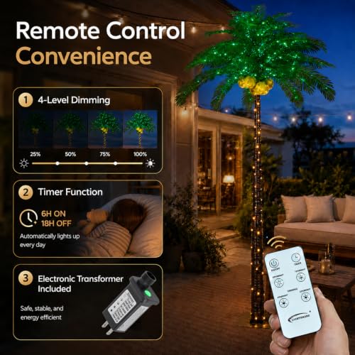 Lightshare 9FT Gorgeous LED Palm Tree with Coconuts - 368 Lights, Artificial Tropical Decoration for Indoor and Outdoor, Home, Patio, Christmas & Nativity Scenes - size: 9ft