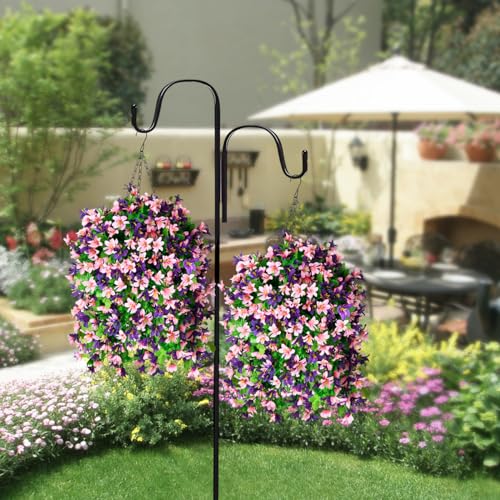 INQCMY Artificial Hanging Flowers in Basket for Outdoor Spring Summer Decoration,4pcs Faux Silk Violet in Planter UV Resistant for Outside Home Patio Garden Porch Deck Decor(Pink Purple) - color: Pink Purple