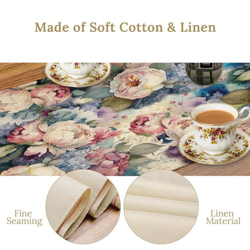 Watercolor Flower Table Runner Linen Table Decor, Retro Botanical Garden Blooms Floral Printed for Dining Room, Kitchen, Farmhouse, Wedding Party, Holiday 13" x 36" - color: Floral_2, size: 13"W x 36"L (Pack of 1)